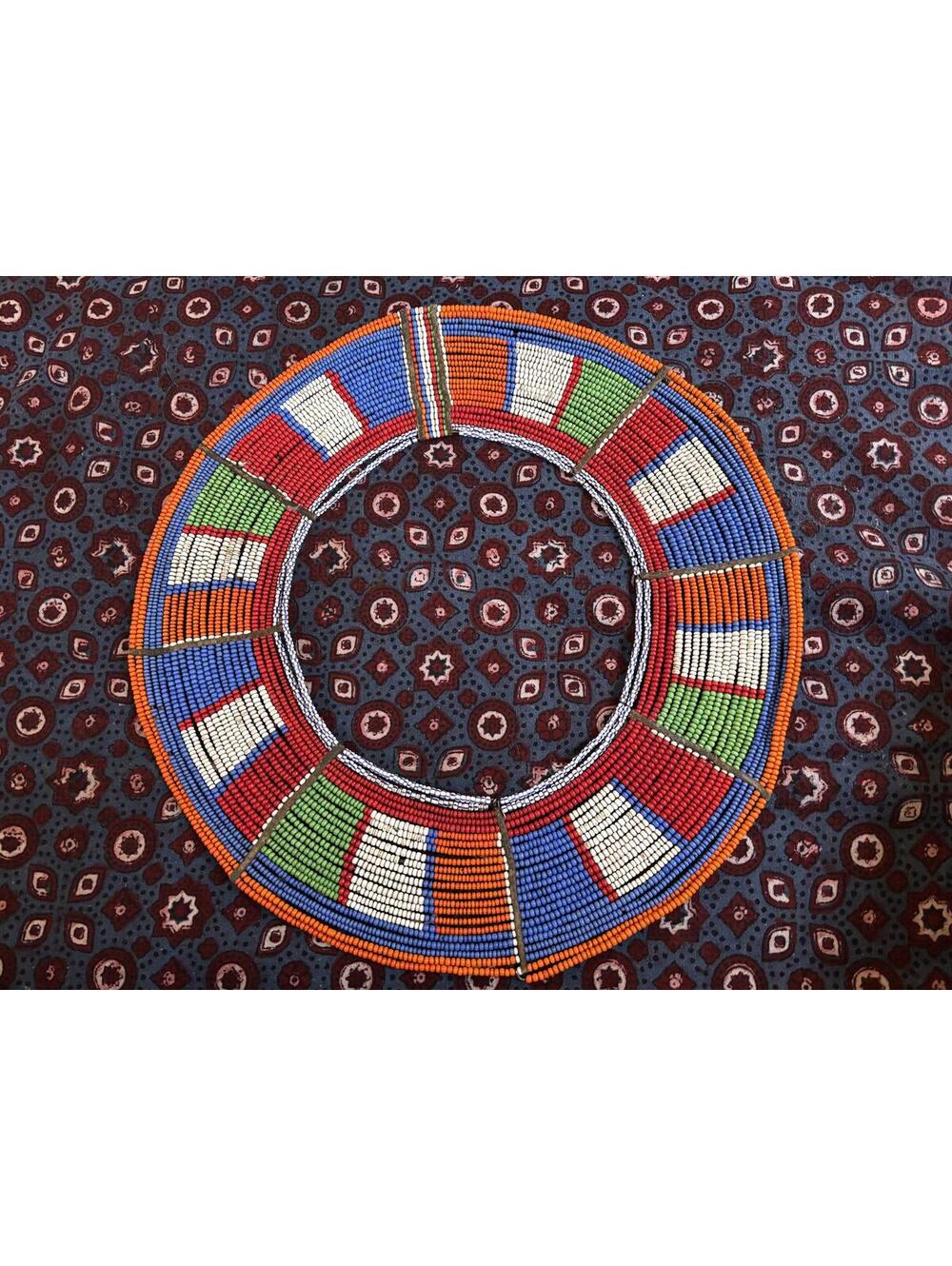 Vintage African Beaded Collar Necklace | Maasai Multicolor Beadwork Afrohemian